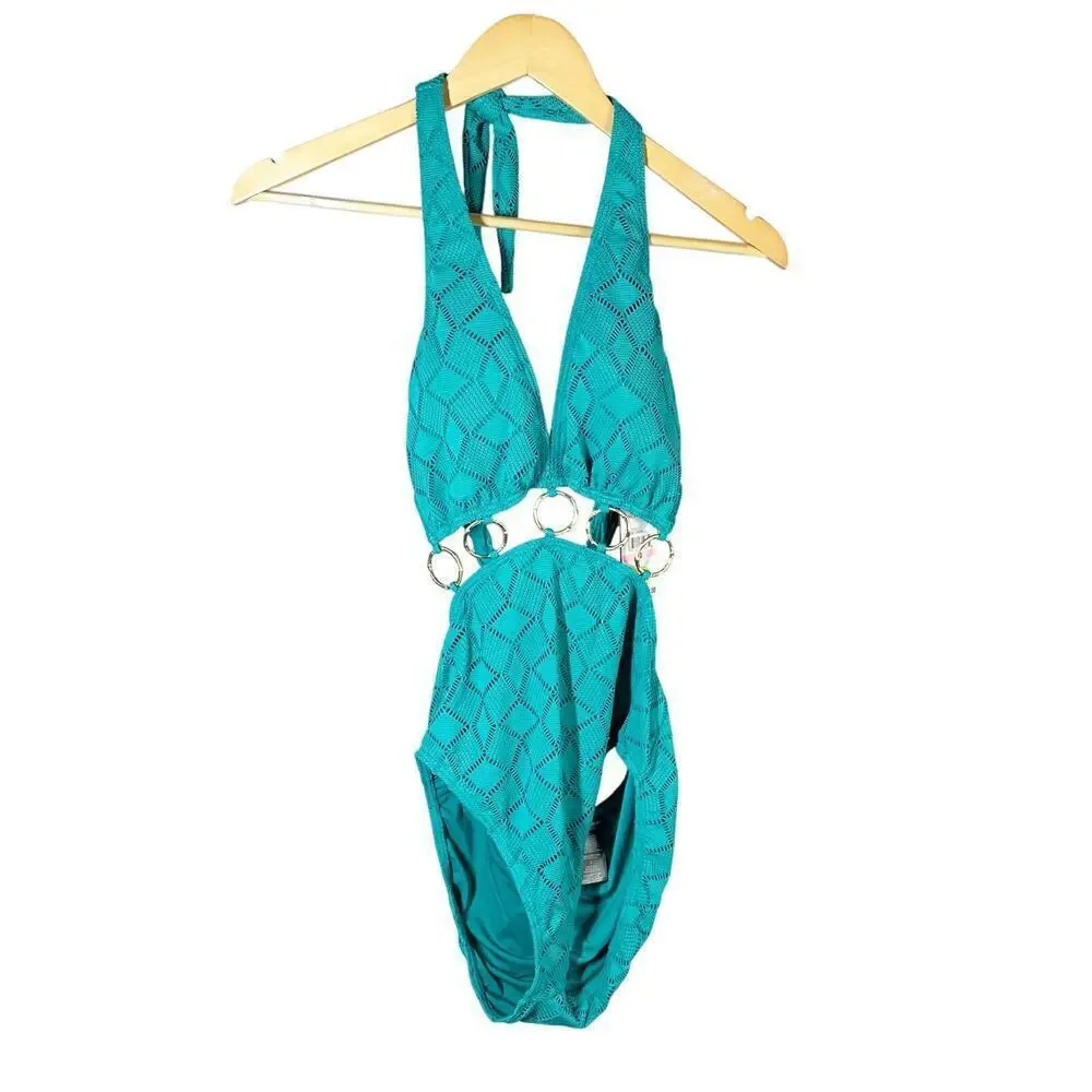 Vince Camuto Ring-Detail Plunge One-Piece Swimsuit Size US 10